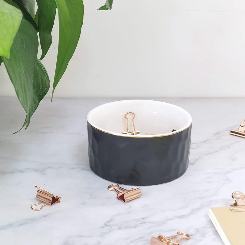 CROWNOS Paper Clip Holder, Ceramic Paperclip Holders, Paper Clip Organizer for Desk, Cute Paper Clip Dispenser, Black - Image 2